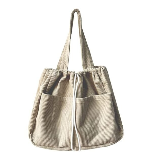 Beige Corduroy Tote Bag
