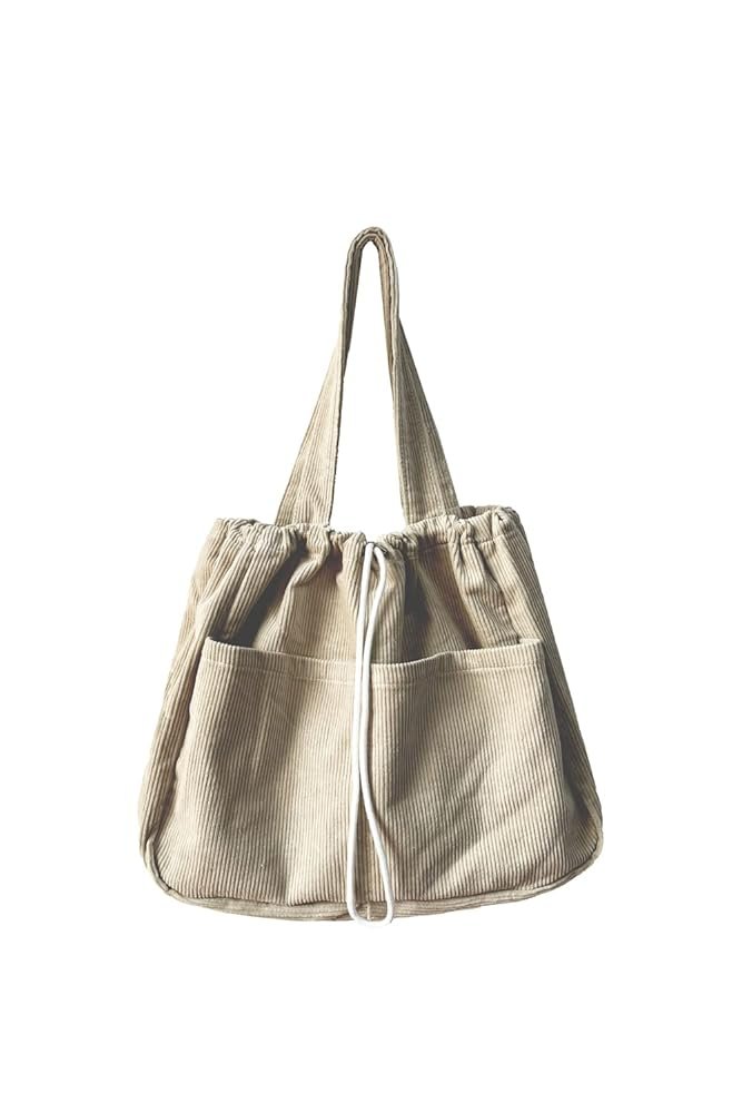 Beige Corduroy Tote Bag